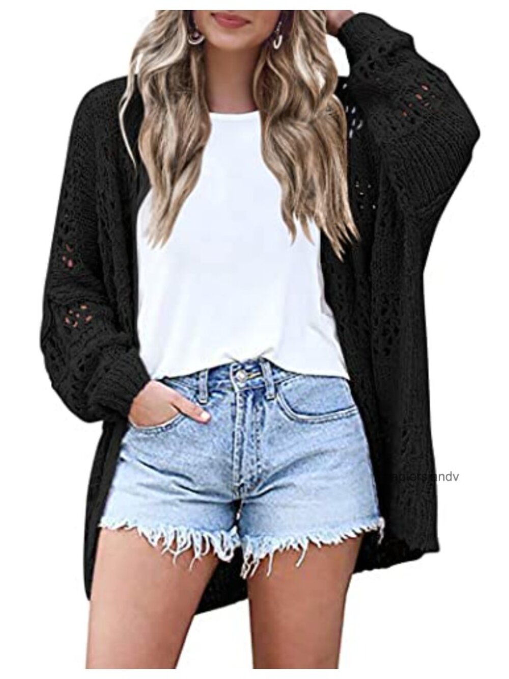 Lightweight Crochet Long Sleeve Cardigan Boho Kimono Open Front Sweater